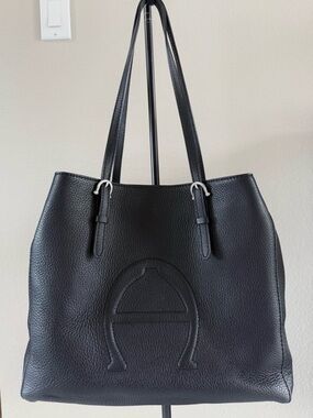 Etienne Aigner Bombe Black Pebbled Leather Tote with Embossed A Logo